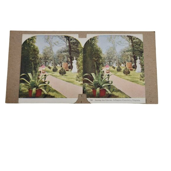 Arlington National Cemetery Stereoscope Photo Card Among the Graves Color LI73 - Picture 2 of 4